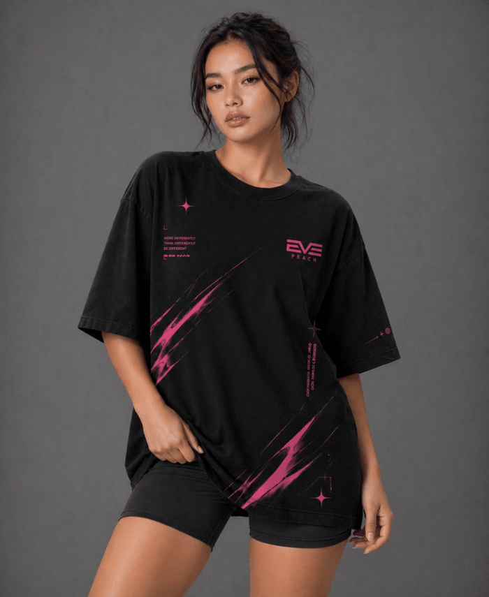 EVE Motion Pink Graphic Oversized Tee - Relaxed Performance Fit - EVEPEACH