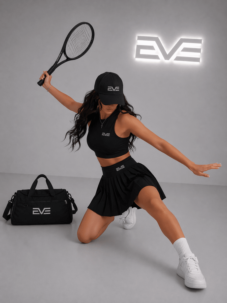 EVE PEACH Tennis Skirt Set – Sports Bra & High - Waist Pleated Skirt - EVEPEACH